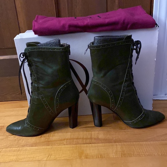 Diane Von Furstenberg DVF Pickford Granny Bootie Green Calf Leather 9.5 - Picture 4 of 10